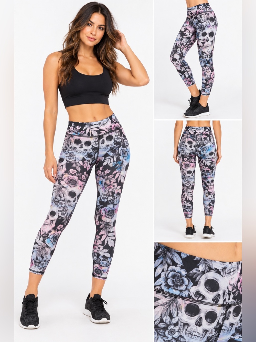 Evolution & Creation Skull & Floral Capri Leggings Yoga Activewear XS